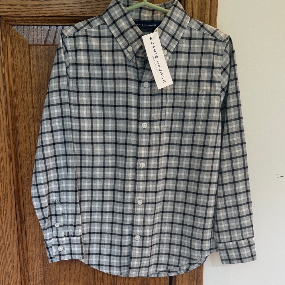 Janie and Jack Gray and Black Plaid Button-Down Shirt